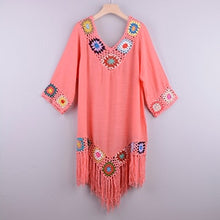 Load image into Gallery viewer, White Bikini Cover Up With Fringe Trim Women Sexy Hollow Tunic Beach Dress 2021 Summer Bathing Suit Beachwear - Modern Home

