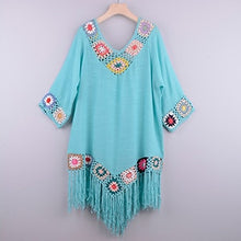Load image into Gallery viewer, White Bikini Cover Up With Fringe Trim Women Sexy Hollow Tunic Beach Dress 2021 Summer Bathing Suit Beachwear - Modern Home

