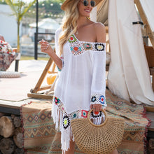 Load image into Gallery viewer, White Bikini Cover Up With Fringe Trim Women Sexy Hollow Tunic Beach Dress 2021 Summer Bathing Suit Beachwear - Modern Home
