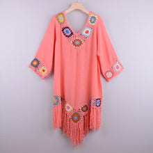 Load image into Gallery viewer, White Bikini Cover Up With Fringe Trim Women Sexy Hollow Tunic Beach Dress 2021 Summer Bathing Suit Beachwear - Modern Home
