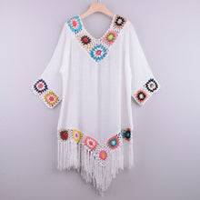 Load image into Gallery viewer, White Bikini Cover Up With Fringe Trim Women Sexy Hollow Tunic Beach Dress 2021 Summer Bathing Suit Beachwear - Modern Home
